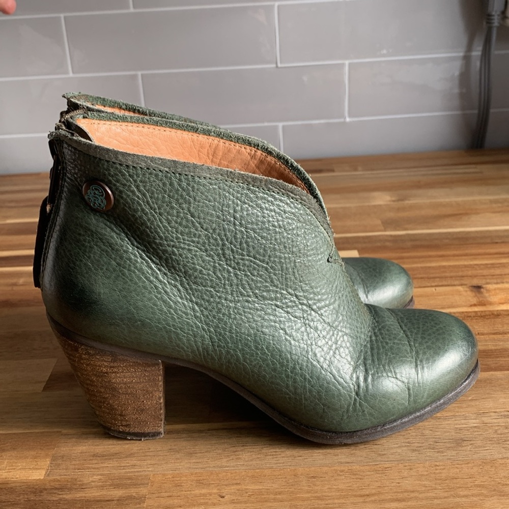 Green Leather Ankle Booties - Women